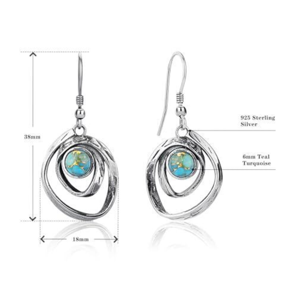 2148 Teal Turquoise Earrings 925 Sterling Silver Turquoise Dangle Earrings - Picture 6 of 6